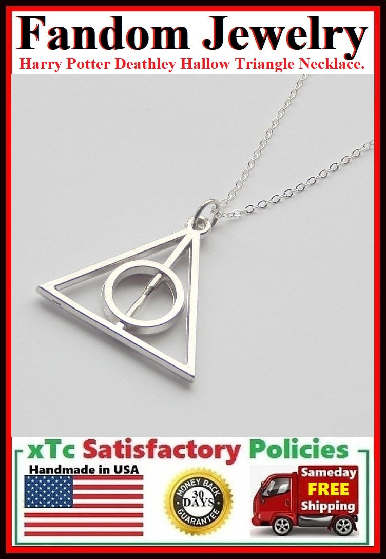 Harry Potter Deathly Hallow Triangle Silver Charm Necklace.