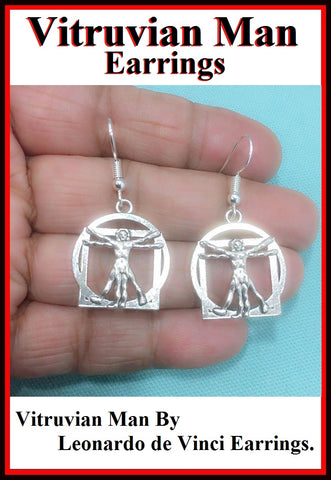 Leonardo Da Vinci's VITRUVIAN MAN Silver Dangle Earrings.