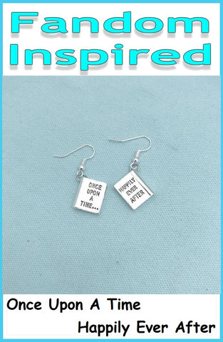 "Once Upon a Time" Book Silver Charms Dangle Earrings.