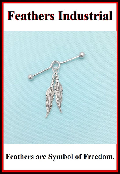Beautiful Pair of Feathers Charm Surgical Steel Industrial.