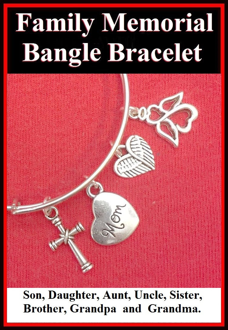 Family Members Memorial Charms Expendable Bangle Bracelet