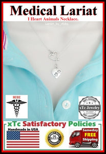 I Heart Animals Handcrafted Necklace Lariat Style.
