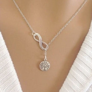 Handcrafted Small Tree of Life with Infinity Charm Necklace Lariat Style.
