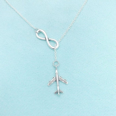 Beautiful Airplane and Infinity Necklace Lariat Style. Modern n Trendy.
