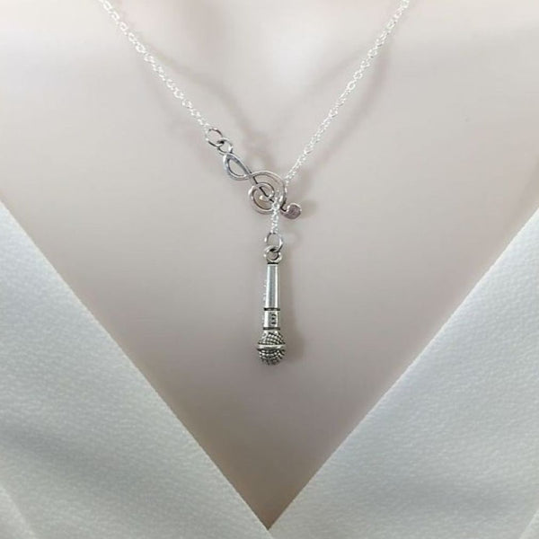 Beautiful Microphone Thru Treble Clef Necklace Lariat Style.