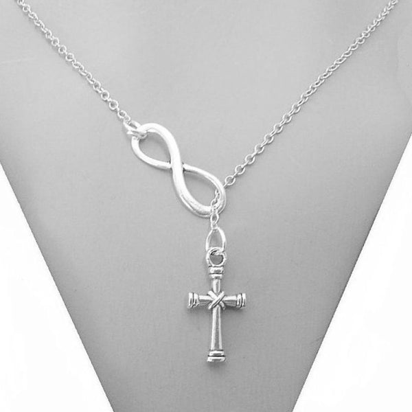 Beautiful Knotted Cross with Infinity Necklace Lariat Style.