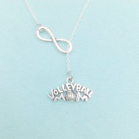 Gorgeous " Volley Ball Mom" Silver Charm & Infinity "Y" Lariat Necklace.