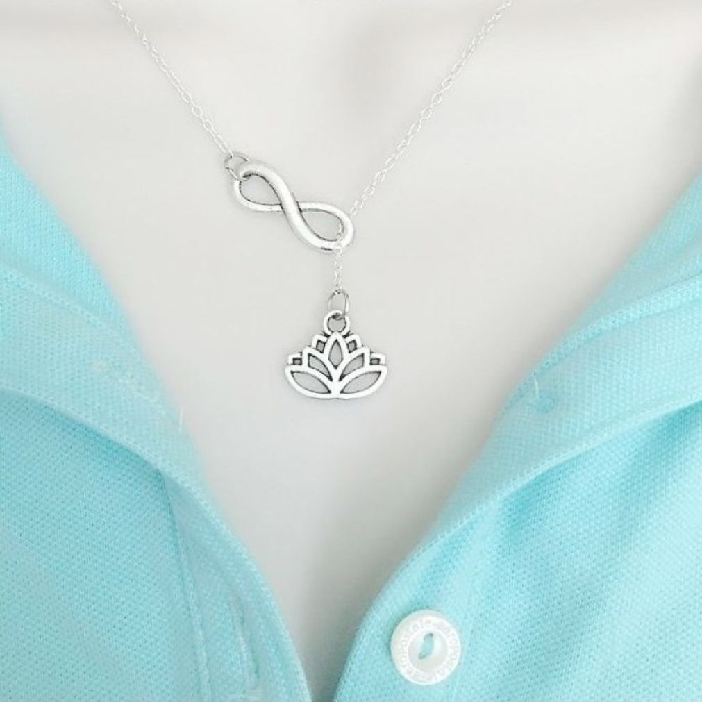 Stunning Lotus Flower Handcrafted Necklace Lariat Style.