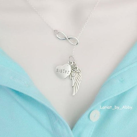 Gorgeous Handcraft Sister Guardian Angel Necklace Lariat Style.