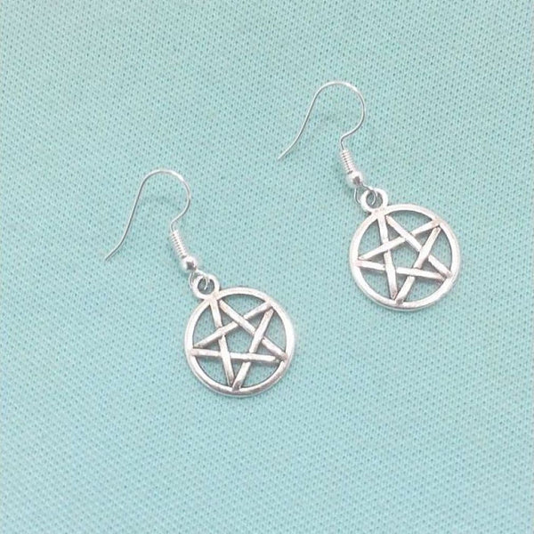 Fandom Pentacle 5/8" Pentagram Silver Earrings.