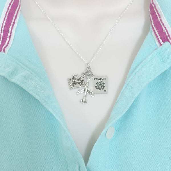 Travel Cluster Charm Silver Necklace.