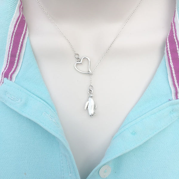 I Love Penguin Silver Lariat Y Necklace.