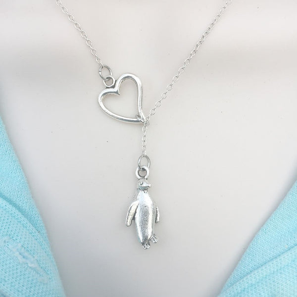 I Love Penguin Silver Lariat Y Necklace.