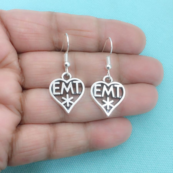 Medical Earring; EMT Heart Charms Dangle earrings.