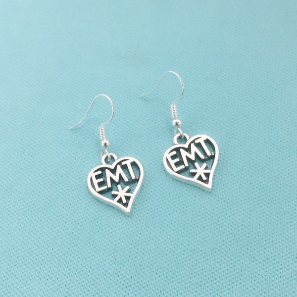 Medical Earring; EMT Heart Charms Dangle earrings.