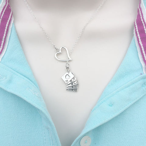 I Love Playing Cards Silver Lariat Y Necklace.