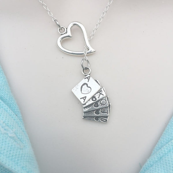 I Love Playing Cards Silver Lariat Y Necklace.