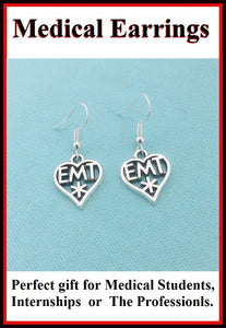 Medical Earring; EMT Heart Charms Dangle earrings.