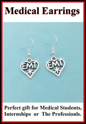 Medical Earring; EMT Heart Charms Dangle earrings.