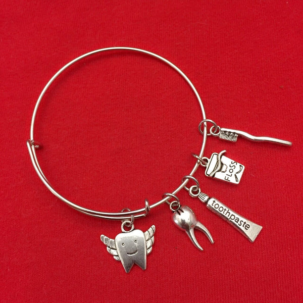 Medical Bracelet : Dental Assistant Related Charms Expendable Bangle.