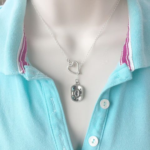 I Love Cowboys Silver Hat Lariat Y Necklace.