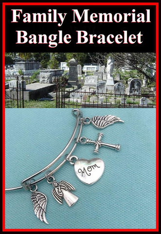 Family Member Memorial Silver Charms Bangle Bracelet