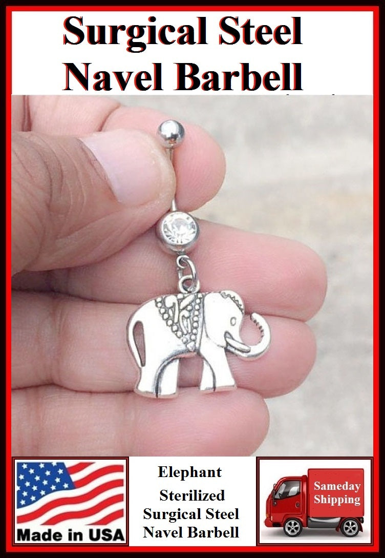 Elephant Silver Charm Surgical Steel Belly Ring.