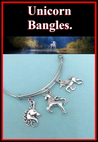 Mythical Creatures UNICORNs Silver Charm Bangle.