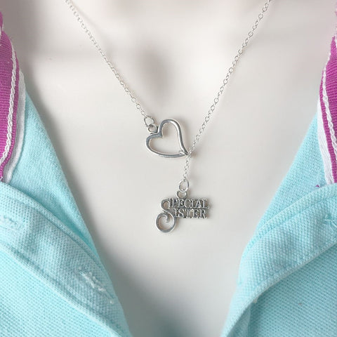 U R My Special Sister Silver Lariat Y Necklace.