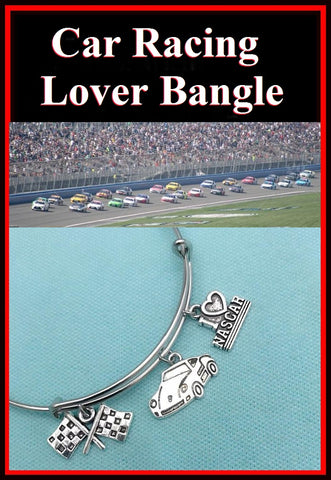 DAYTONA Nascar Lovers: Race Car, Flag and I love Nascar Charms Bangle