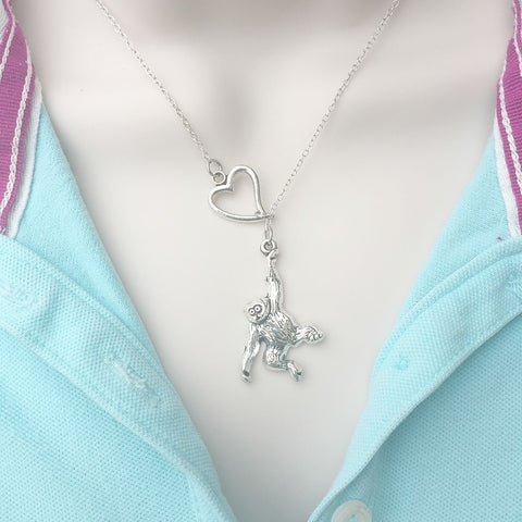 Love Being Monkey Around Silver Lariat Y Necklace.