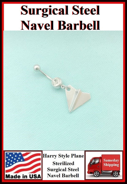 Harry Style Paper Plane Silver Charm Surgical Steel Belly Ring.