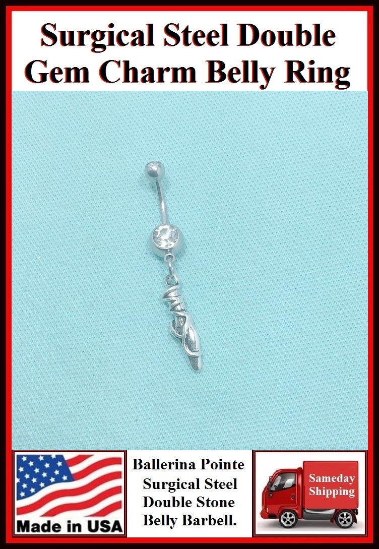 Ballerina's Pointe Silver Charm Surgical Steel Belly Ring.
