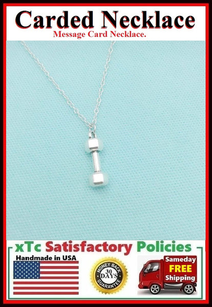 Cross Fit Gift; Handcrafted Silver Dumbbell Charm Necklace.