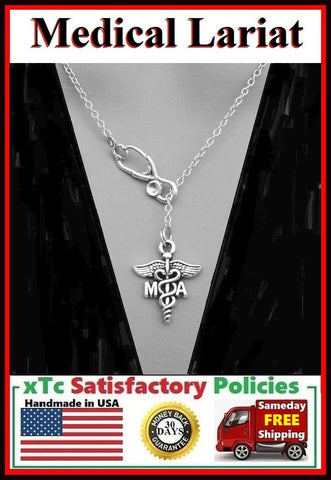 Stethoscope and MA (Medical Asst.) Symbol Necklace Lariat Style