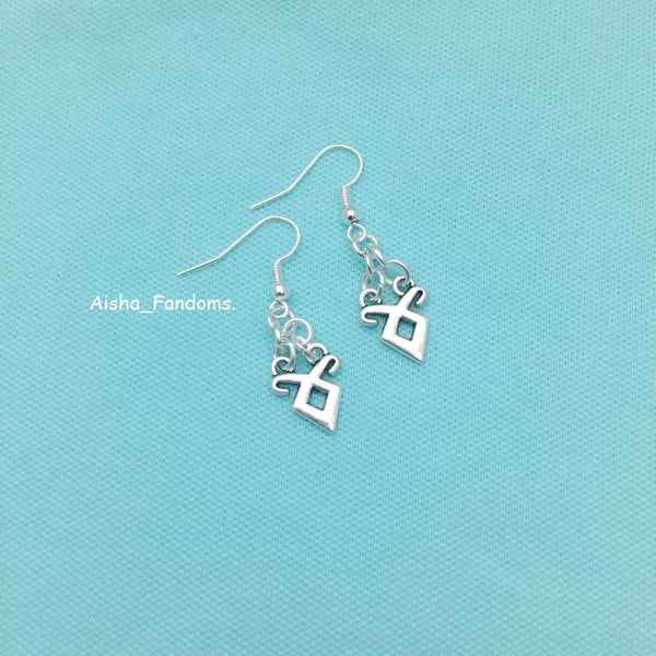 Beautiful Angelic Power Runes Charms Silver Dangle Earrings.