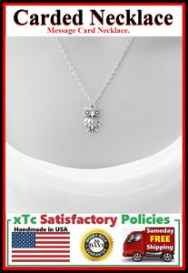Wise Gift; Handcrafted Silver Wise Bird Owl Charm Necklace.