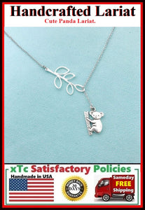 Beautiful Tree Branch & Koala Bear Silver Lariat Necklace.