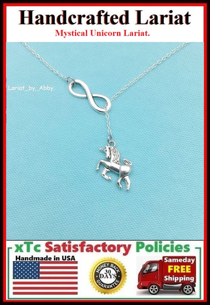 Mystical Unicorn & Infinity Handcrafted Necklace Lariat Style.