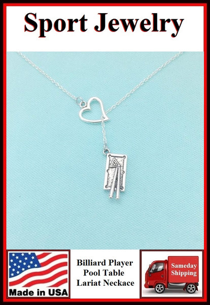 I Love BILLIARD Necklace Lariat Style. POOL PLAYER NECKLACE.