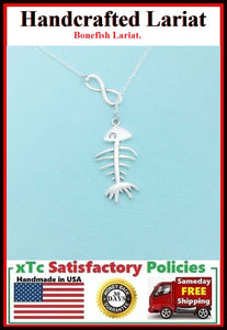 Beautiful Silver Bone Fish & Infinity Necklace Lariat Style.