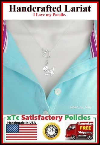 I Heart Poodle Handcrafted Necklace Lariat Style. Gift for Poodle Lovers.
