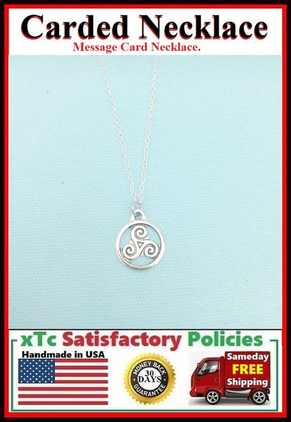 Triple Spiral Necklace; Handcrafted Silver Triskelion Charm Necklace.