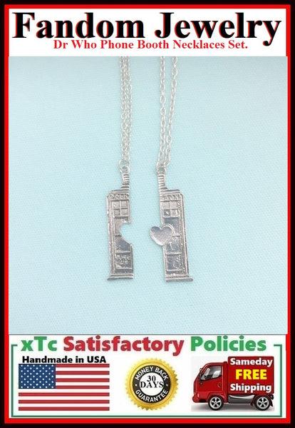 DR. Who Phone Booth Charm Silver Necklaces Set.