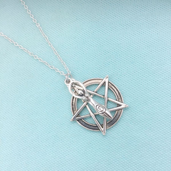GODDESS and PENTAGRAM Silver Charms Necklace