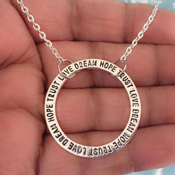 "Trust, Love, Dream, Hope" Karma Circle Charm Necklaces.