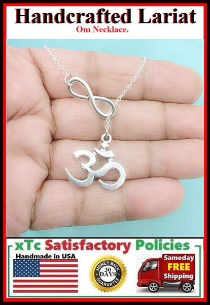 INDIAN OM Yoga Symbol Charm Lariat Necklace.