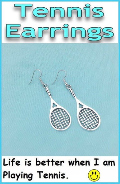 Gorgeous Large Tennis Racket Silver Dangle Earrings.