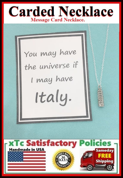 Italian Gift; Handcrafted Tower of Pisa Silver Charm Necklace.