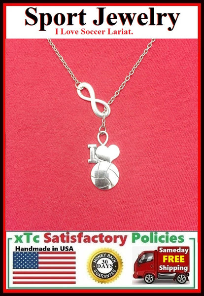 I Love Soccer Silver Charms Lariat Necklace.